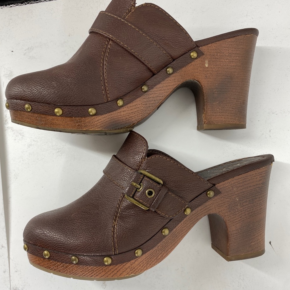 Mia Studded Leather Buckle Chunky Clog Mule